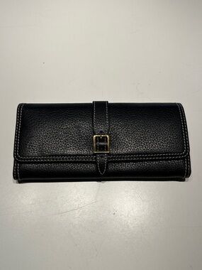 LOFT Black Pebbled Leather Wallet with Gold Buckle